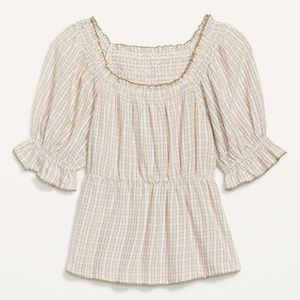 Old Navy Plaid Puff-Sleeve Top
